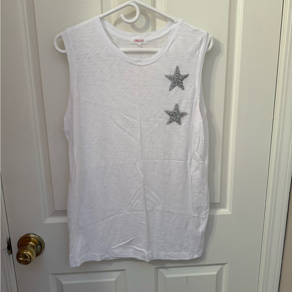 Goldie White Tank with Silver Bling Stars Size Large
